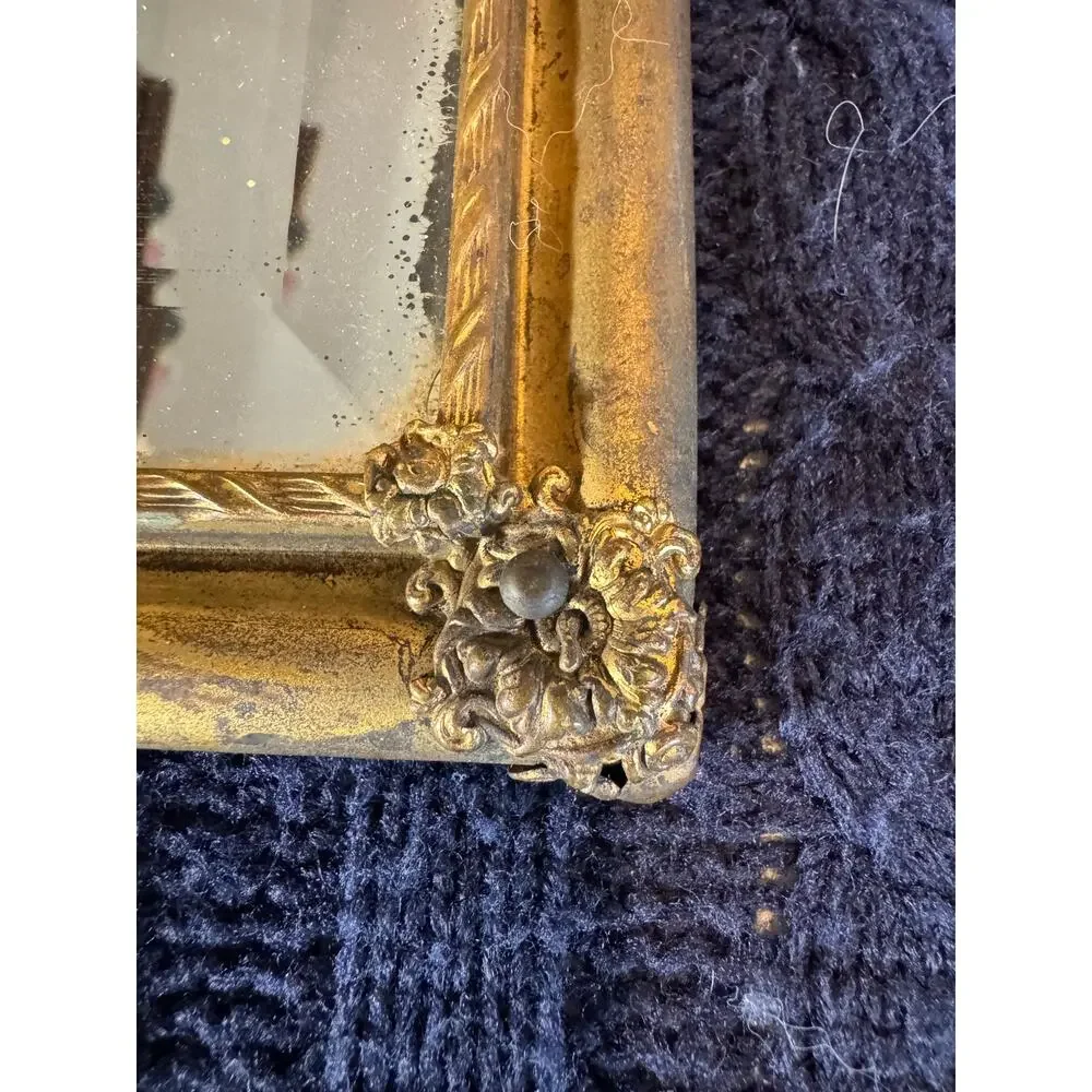 Vintage double-sided floral print & mirror wall frame gilt ornate 1940s–60s - Picture 3 of 4